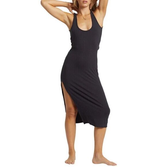 L*Space Bodycon Knitted Dress Womens Large Black Ribbed Sleeveless Keyhole Back - Picture 1 of 8
